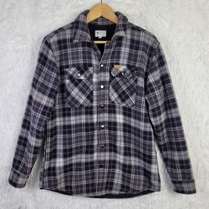 Med Matix Mens Gray Plaid Sherpa Lined Snap Flannel Shirt Jacket Shacket Outdoor